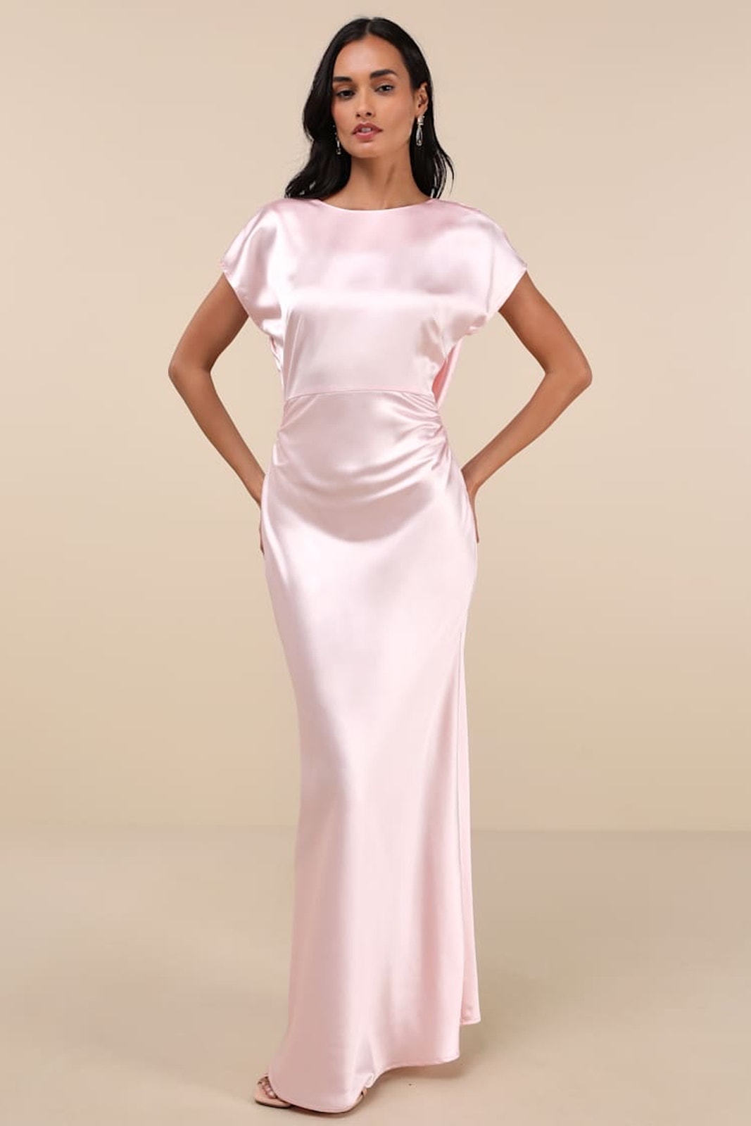 Nwt Lulus Captivating Presence Blush Pink Satin Cowl Back Maxi Dress Wedding S